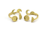 Brass Ring Settings, 2 Raw Brass Moon And Planet Ring With 1 Stone Setting - Pad Size 8mm R051