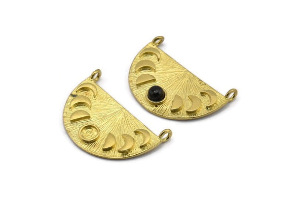 Moon Phases Pendant, Raw Brass Moon Phases Charms With 2 Loops, Findings - Pad Size 4mm (28x16x1mm) N1225