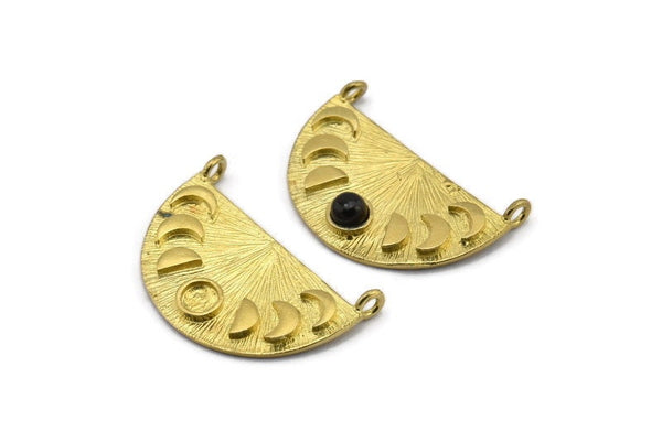Moon Phases Pendant, 4 Raw Brass Moon Phases Charms With 2 Loops, Findings - Pad Size 4mm (28x16x1mm) N1225