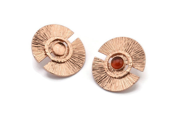 Rose Gold Moon Earring, 2 Rose Gold Plated Brass Half Moon Stud Earrings - Pad Size 6mm N0701 Q0824