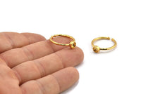 Gold Ring Settings, 2 Gold Plated Brass Round Ring With 1 Stone Setting - Pad Size 4mm N1761 H1072