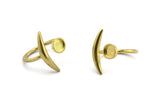 Brass Moon Ring, 3 Raw Brass Moon Ring With 1 Stone Setting - Pad Size 6mm N1283