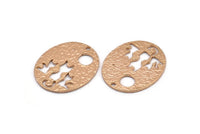 Rose Gold Cats Pendant, 1 Rose Gold Plated Brass Oval Cat Textured Pendants With 1 Hole, Earrings, Charms (28x23x1.1mm) BS 1910 Q0374