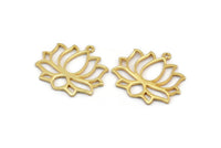 Lotus Flower Pendant, 1 Gold Plated Hammered Lotus Flower Textured Pendants With 1 Loop, Earrings, Charms (35x31x1.5mm) BS 1919 Q0407