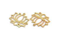 Lotus Flower Pendant, 1 Gold Plated Hammered Lotus Flower Textured Pendants With 1 Loop, Earrings, Charms (35x31x1.5mm) BS 1919 Q0407