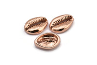 Rose Gold Shell Finding, 2 Rose Gold Plated Brass Cowrie Shell Findings, Pendants, Charms, Earrings, Beads  (13-18mm) E274 Q0534