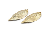 Altın Yaprak Kolye, 1 Altın Kaplama Pirinç Yaprak Tılsımı (47x19mm) N0188 Q0443