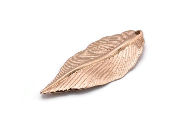 Gül Altın Yaprak Kolye, 1 Gül Altın Kaplama Pirinç Yaprak Tılsımı (47x19mm) N0188 Q0443