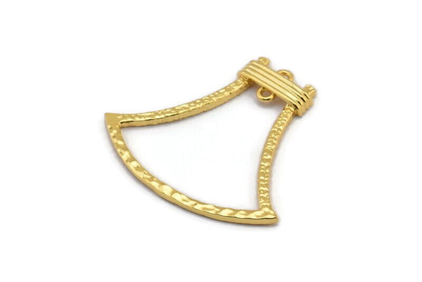 Gold Bell Pendant, 1 Gold Plated Brass Hammered Bell Pendants with 2 Loops, Earring Findings (33x37x14x1.6mm) BS 1872