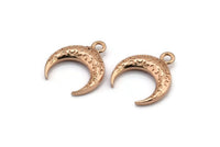 Rose Gold Moon Charm, 2 Rose Gold Plated Textured Horn Charms, Pendant, Jewelry Finding (19x6x4mm) N0272 Q0199