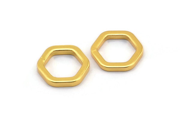 Gold Hexagon Ring, 6 Gold Plated Hexagon Connectors, Rings (14x2x2mm) D0134 Q0011