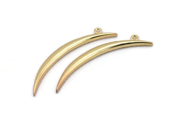 Gold Crescent, 2 Gold Plated Textured Wide Crescent Moon Necklace Pendants, Charms (54x4.5x2.7mm) N0171 Q0211