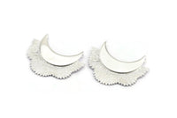 Silver Flower Pendant, 925 Silver Elegant Semi Flower Earring Findings With 2 Loops (42x31mm) U132