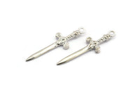 Knight&#39;s Sword Pendant, 2 925 Silver Sword Charms (36x10mm) N0248