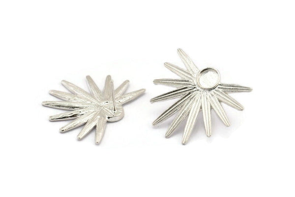 Silver Sun Earring, 2 925 Silver Sunshine Stud Earrings - Pad Size 6mm N0707