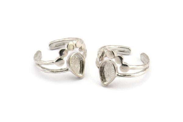 Silver Ring Setting, 925 Silver Drop Rings With 1 Stone Setting - Pad Size 9x6mm V047 V077