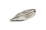 Silver Leaf Pendant, 2 Antique Silver Plated Brass Leaf Charms, Earring Findings (47x19mm) N0188
