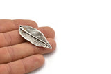 Silver Leaf Pendant, 2 Antique Silver Plated Brass Leaf Charms, Earring Findings (47x19mm) N0188
