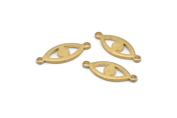 Brass Eye Charm, 50 Raw Brass Eye Connectors With 2 Loops, Pendants, Earrings (18x7x1mm) D1143