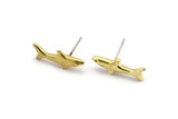 Brass Shark Charm, 6 Raw Brass Fish Stud Earrings (19x10mm) N0894 A1252