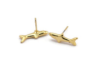 Gold Shark Charm, 4 Gold Plated Brass Fish Stud Earrings (19x10mm) N0894 A1252