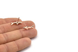 Rose Gold Shark Charm, 4 Rose Gold Plated Brass Fish Stud Earrings (19x10mm) N0894 A1252
