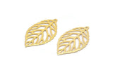 Gold Leaf Charm, 10 Gold Plated Brass Leaf Charm Earrings With 1 Hole, Earrings, Findings (27x16x0.40mm) D1285 Q0866