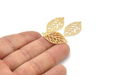 Gold Leaf Charm, 10 Gold Plated Brass Leaf Charm Earrings With 1 Hole, Earrings, Findings (27x16x0.40mm) D1285 Q0866