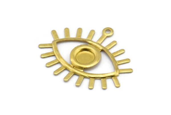Brass Eye Charm, 24 Raw Brass Eye Charms With 1 Loop, Pendants, Earrings (26x22x1mm) A1203