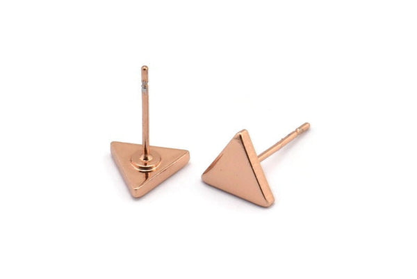 Rose Gold Triangle Earring, 4 Rose Gold Plated Brass Triangle Stud Earrings (7x1.5mm) D1505 A1378