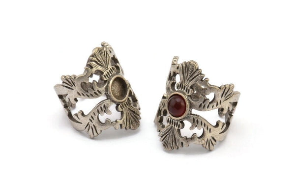 Silver Ring Setting, Antique Silver Plated Brass Duke Ring With 1 Stone Settings - Pad Size 6mm N1797 H1526