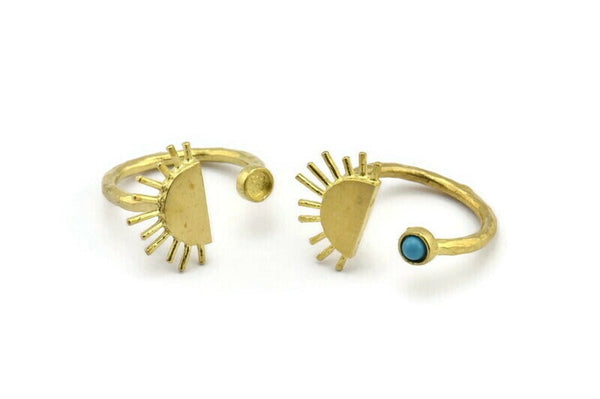 Brass Ring Settings, Raw Brass Moon And Sun Ring With 1 Stone Setting - Pad Size 3mm N1061