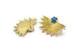 Brass Sunshine Earring, 2 Raw Brass Sunshine Badge Stud Earrings - Pad Size 6mm (31x21mm) N0769