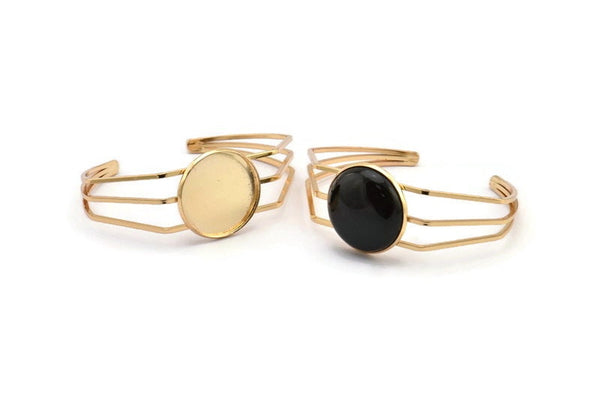 Gold Triple Bracelet, 1 Gold Plated Brass Triple Bracelet 25mm Pad Size (68x17x1.5mm) R033