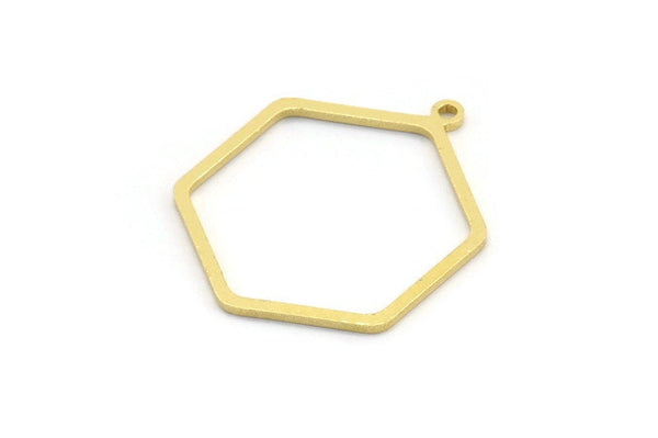 Brass Hexagon Charm, 12 Raw Brass Hexagon Shaped Charms With 1 Loop, Earring Findings, Geometric Charms (28x23x1mm) A3000
