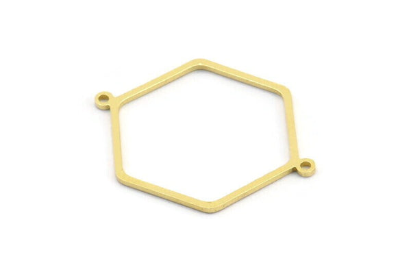 Brass Hexagon Connector, 12 Raw Brass Hexagon Shaped Connectors With 2 Loops, Earring Findings, Geometric Connectors (35x26x1mm) A3002