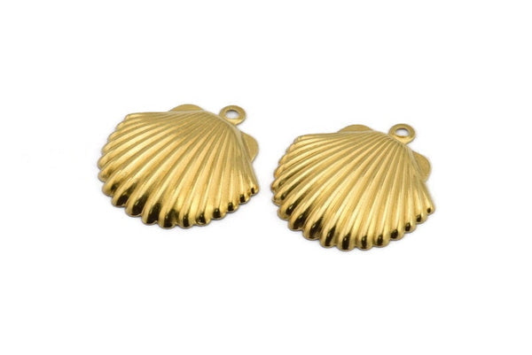 Brass Shell Charm, 24 Raw Brass Sea Shell Charm With 1 Loop, Pendants, Earrings, Findings (22x23mm) D1165