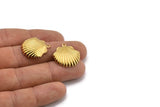 Brass Shell Charm, 24 Raw Brass Sea Shell Charm With 1 Loop, Pendants, Earrings, Findings (22x23mm) D1165