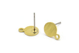 Brass Circle Earring, 12 Textured Raw Brass Circle Stud Earrings With 1 Loop (11x8x0.80mm) M342 A2344