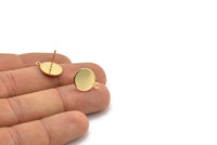 Gold Round Earring, 4 Gold Plated Brass Round Earring Studs (15x12x0.80mm) M036 A1541 Q0716