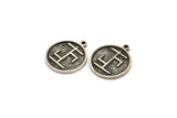 Nordic Runes Charm, 2 Antique Silver Plated Brass Viking Talisman Of Sanacion Symbol Charms With 1 Loop, Viking Runes (20x17x1.5mm) N2033