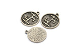 Nordic Runes Charm, 2 Antique Silver Plated Brass Viking Talisman Of Sanacion Symbol Charms With 1 Loop, Viking Runes (20x17x1.5mm) N2033