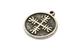 Nordic Runes Charm, 2 Antique Silver Plated Brass Viking Protection Symbol Charms With 1 Loop, Viking Runes (20x17x1.5mm) N2034