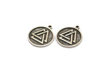 Nordic Runes Charm, 2 Antique Silver Plated Brass Viking Valknut Symbol Charms With 1 Loop, Viking Runes (20x17x1.5mm) N2032