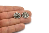 Nordic Runes Charm, 2 Antique Silver Plated Brass Viking Valknut Symbol Charms With 1 Loop, Viking Runes (20x17x1.5mm) N2032