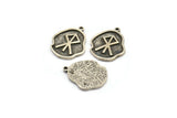 Nordic Runes Charm, 4 Antique Silver Plated Brass Viking Courage Symbol Rune Charms With 1 Loop, Norse Viking Runes (19x16x1.5mm) N2045
