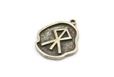 Nordic Runes Charm, 4 Antique Silver Plated Brass Viking Courage Symbol Rune Charms With 1 Loop, Norse Viking Runes (19x16x1.5mm) N2045