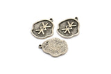 Nordic Runes Charm, 4 Antique Silver Plated Brass Viking Protection Symbol Rune Charms With 1 Loop, Viking Runes (19x16x1.5mm) N2050