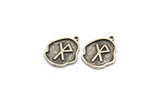 Nordic Runes Charm, 4 Antique Silver Plated Brass Viking Safe Travels Symbol Rune Charms With 1 Loop, Viking Runes (19x16x1.5mm) N2047