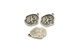 Nordic Runes Charm, 4 Antique Silver Plated Brass Viking Safe Travels Symbol Rune Charms With 1 Loop, Viking Runes (19x16x1.5mm) N2047